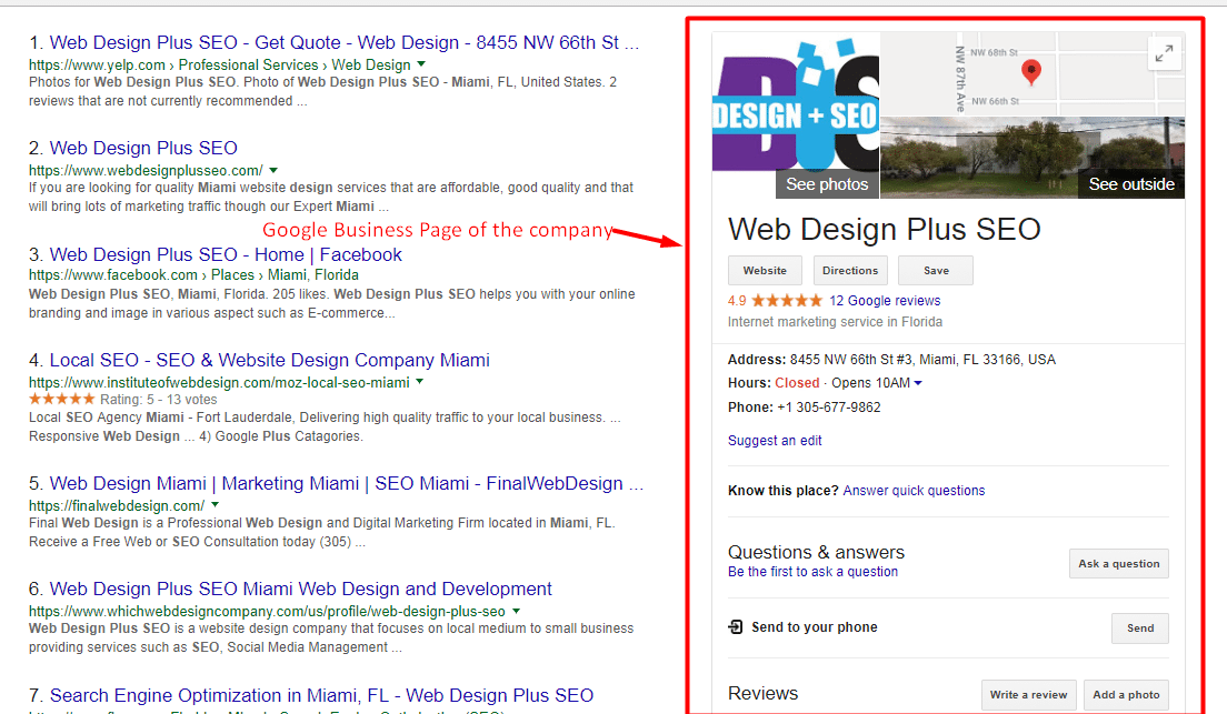 How a Google Business page looks like