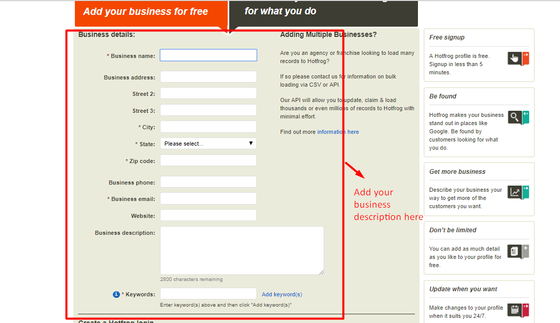 Registering on Citation - Example with HotFrog : Step 2